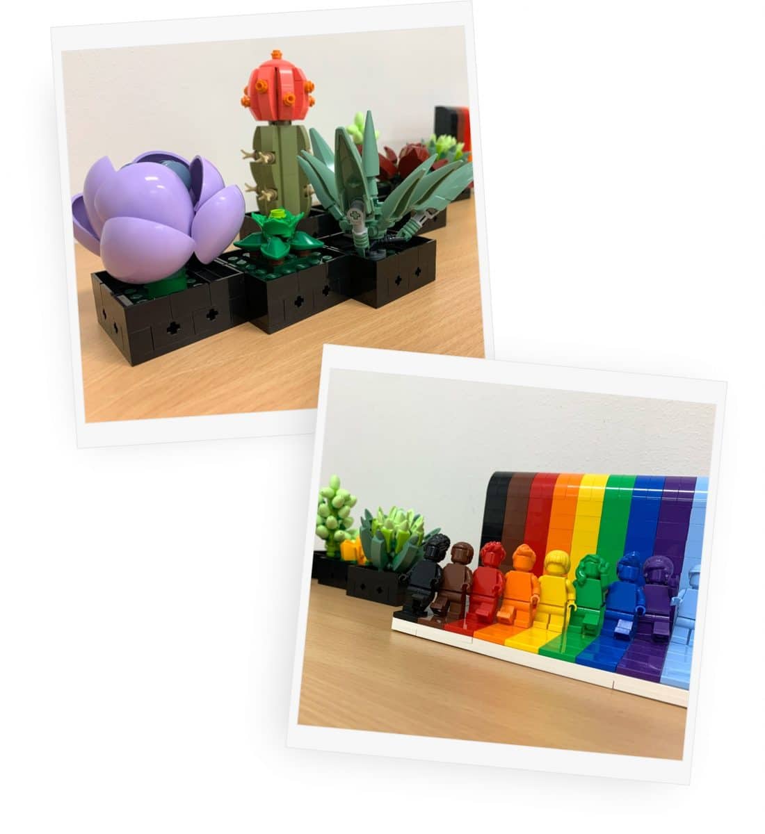 Colourful lego display on desk